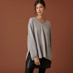 Maison Montagut Pull Col V En Cachemire A Fentes Cotes - Accacia><noscript><img width=