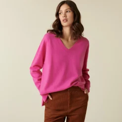 Maison Montagut Pull Col V En Cachemire A Fentes Et Bords Cotes - Alienor><noscript><img width=