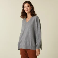 Maison Montagut Pull Col V En Cachemire A Fentes Et Bords Cotes - Alienor><noscript><img width=