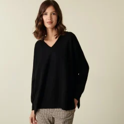 Maison Montagut Pull Col V En Cachemire A Fentes Et Bords Cotes - Alienor><noscript><img width=