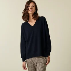 Maison Montagut Pull Col V En Cachemire A Fentes Et Bords Cotes - Alienor><noscript><img width=