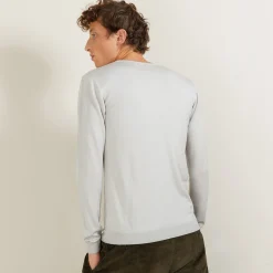 Maison Montagut Pull Col V En Laine Et Soie - Basil><noscript><img width=