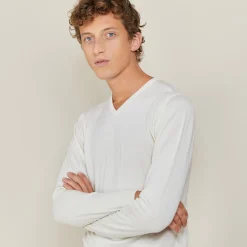 Maison Montagut Pull Col V En Laine Et Soie - Basil><noscript><img width=