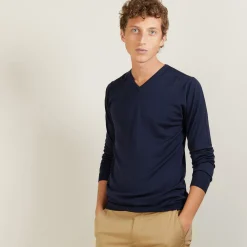 Maison Montagut Pull Col V En Laine Et Soie - Basil><noscript><img width=