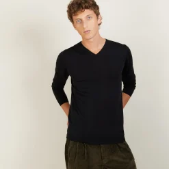 Maison Montagut Pull Col V En Laine Et Soie - Basil><noscript><img width=