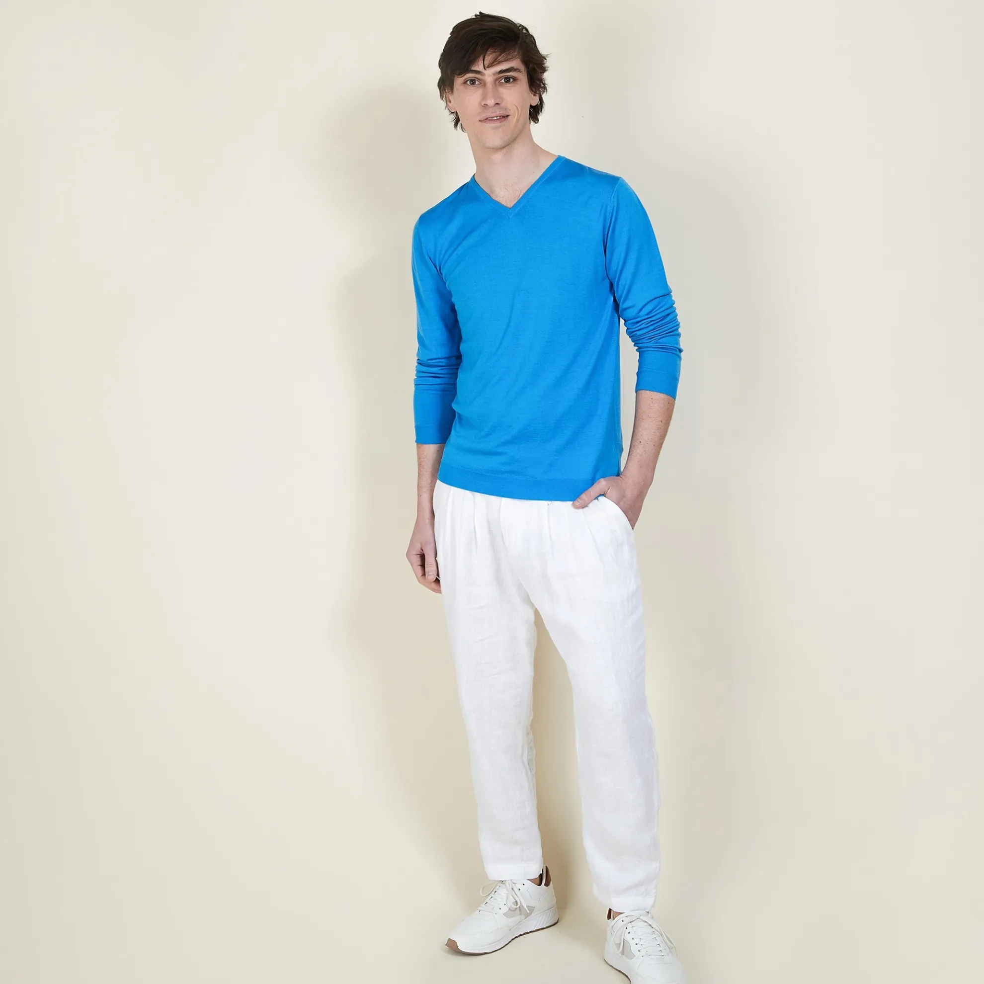 Maison Montagut Pull Col V En Laine Et Soie - Basil>Homme Pulls