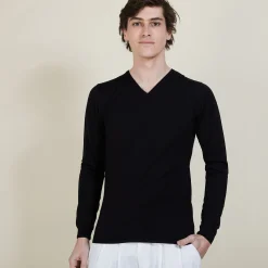 Maison Montagut Pull Col V En Laine Et Soie - Basil><noscript><img width=