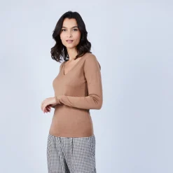 Maison Montagut Pull Col V En Laine Merinos - Bahia><noscript><img width=