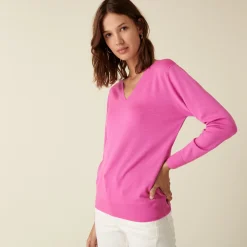 Maison Montagut Pull Col V En Laine Merinos Finitions Bord Cotes - Arya>Femme Pulls