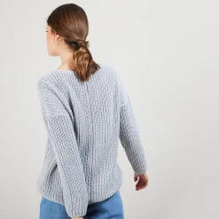 Maison Montagut Pull Col V En Maille Cotelee - Bulle><noscript><img width=