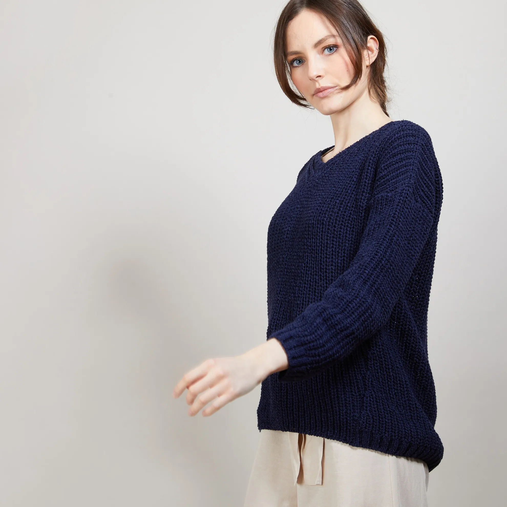 Maison Montagut Pull Col V En Maille Cotelee - Bulle>Femme Pulls