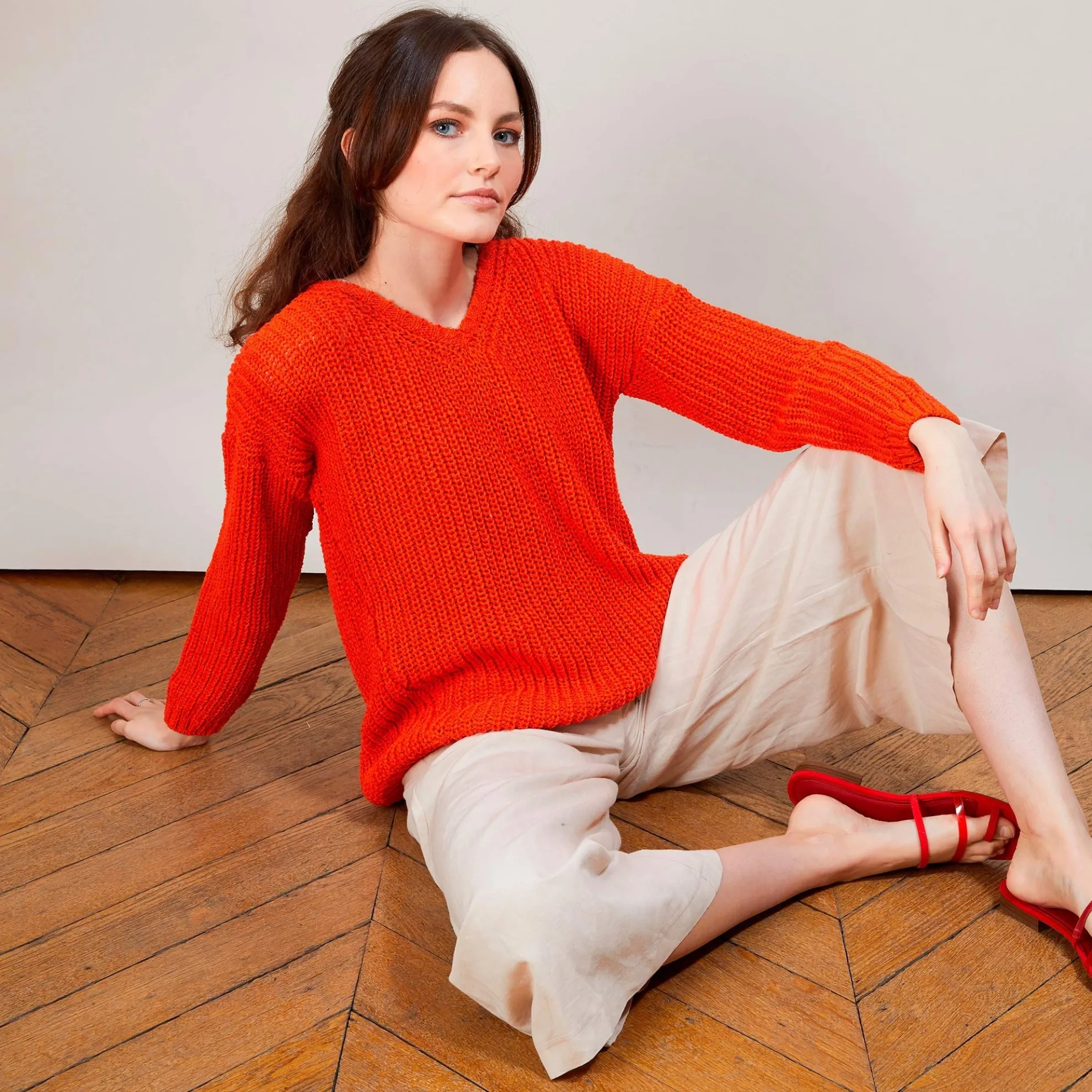 Maison Montagut Pull Col V En Maille Cotelee - Bulle>Femme Pulls