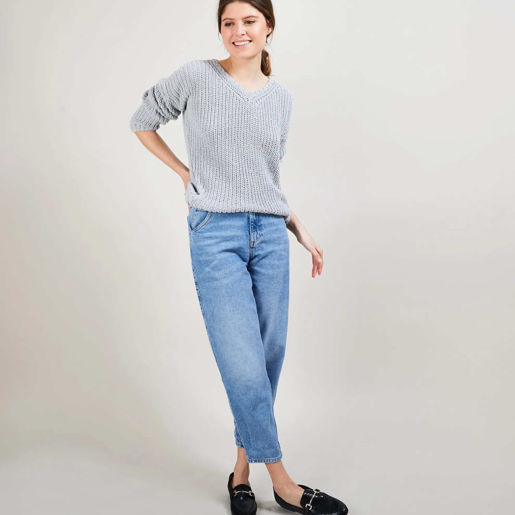 Maison Montagut Pull Col V En Maille Cotelee - Bulle>Femme Pulls