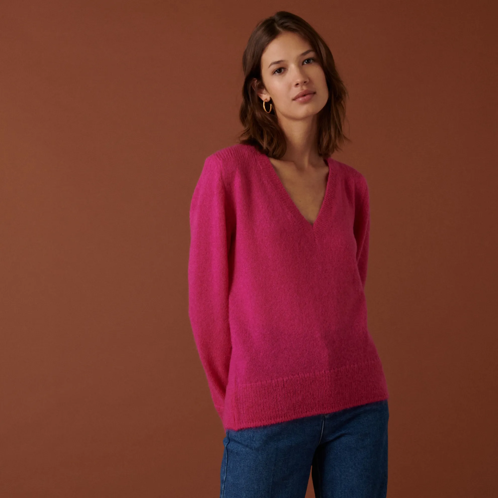 Maison Montagut Pull Col V En Mohair Finitions Bords Cotes - Astrid>Femme Pulls