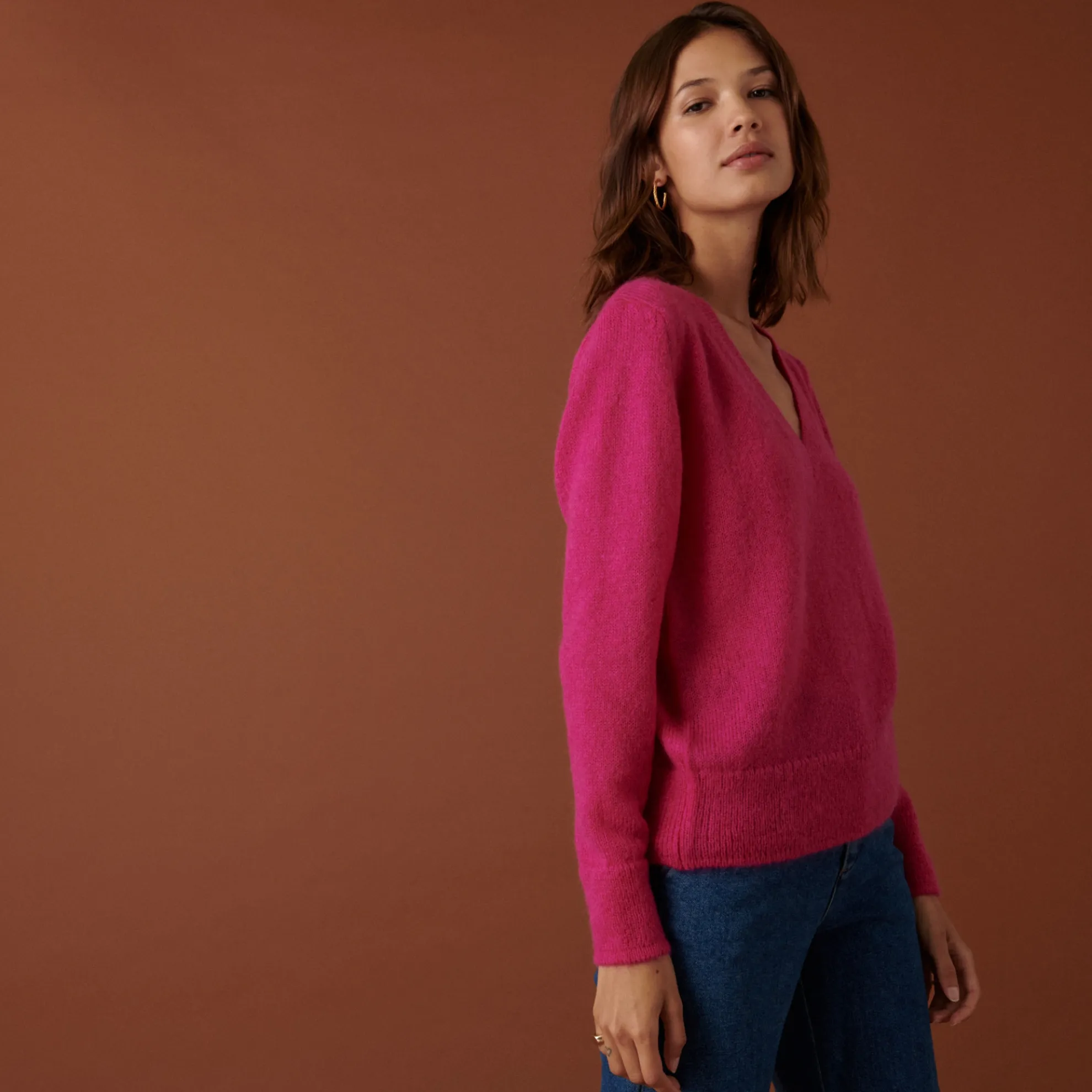 Maison Montagut Pull Col V En Mohair Finitions Bords Cotes - Astrid>Femme Pulls