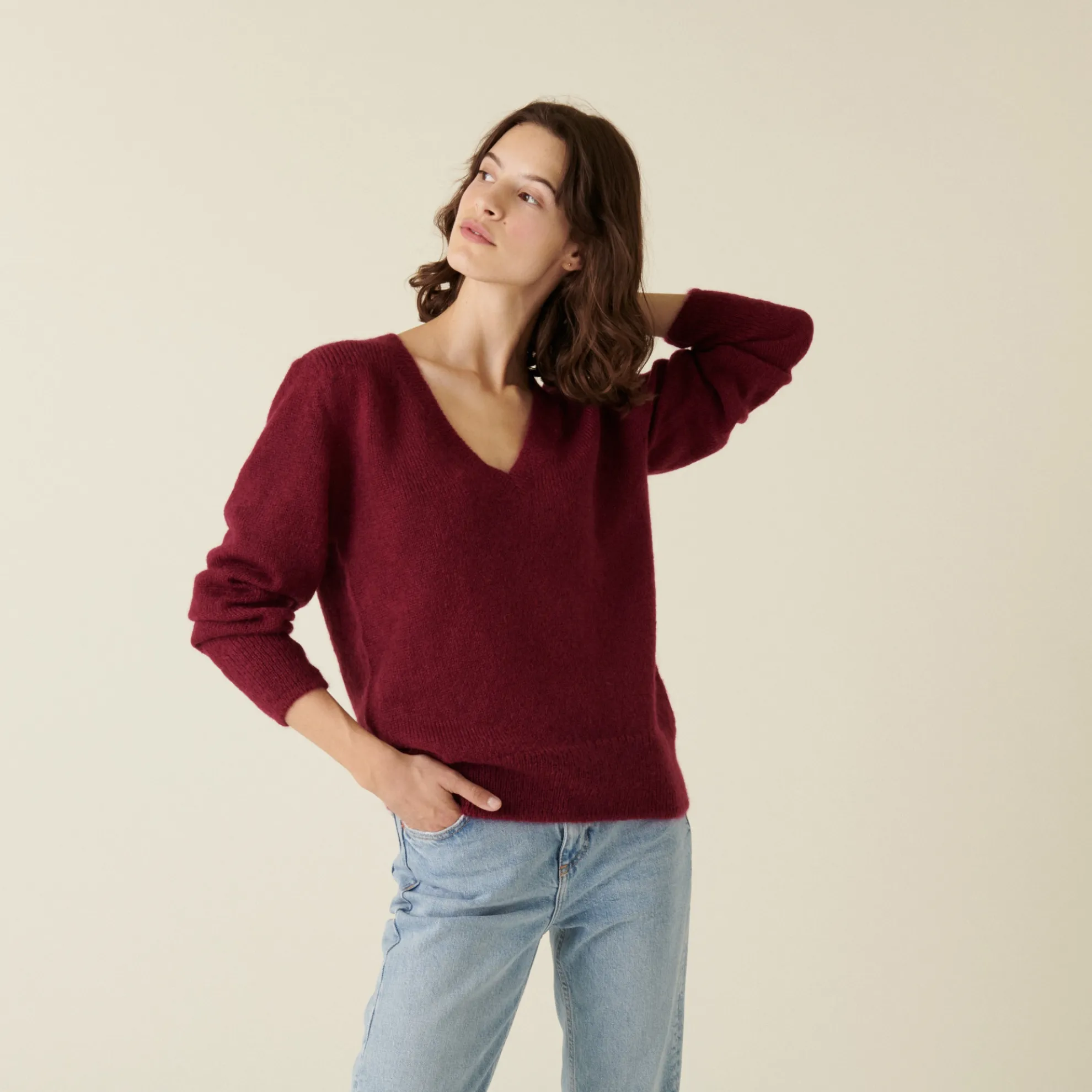 Maison Montagut Pull Col V En Mohair Finitions Bords Cotes - Astrid>Femme Pulls
