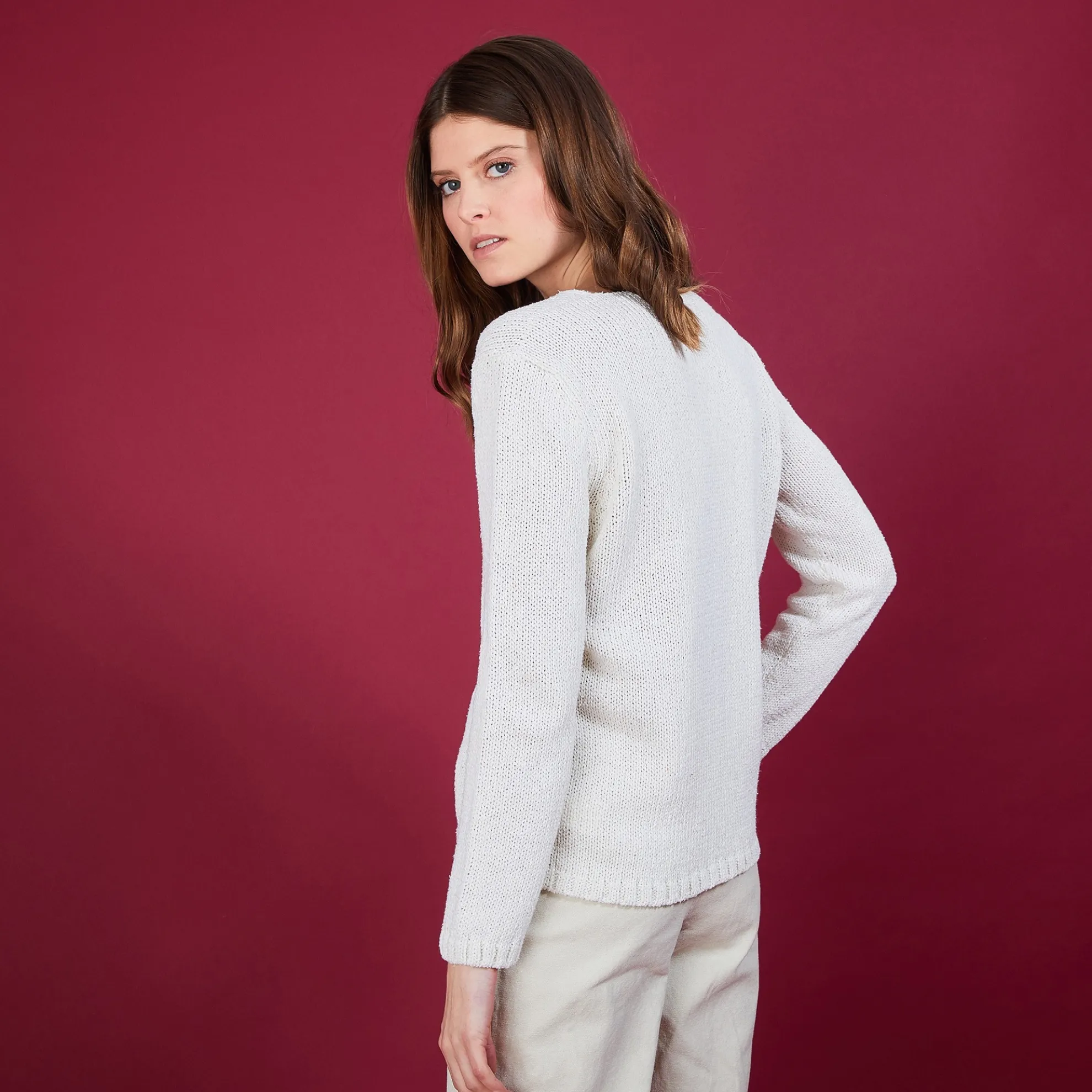 Maison Montagut Pull Col V En Soie Coton Et Laine - Blovis>Femme Pulls