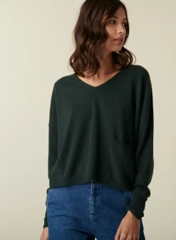 Maison Montagut Pull Court Col V En Cachemire Avec Poches - Balba><noscript><img width=