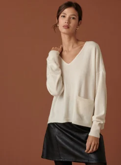 Maison Montagut Pull Court Col V En Cachemire Avec Poches - Balba><noscript><img width=