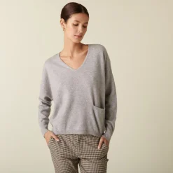 Maison Montagut Pull Court Col V En Cachemire Avec Poches - Balba><noscript><img width=