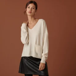 Maison Montagut Pull Court Col V En Cachemire Avec Poches - Balba><noscript><img width=