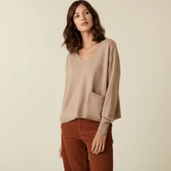 Maison Montagut Pull Court Col V En Cachemire Avec Poches - Balba><noscript><img width=