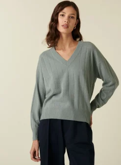 Maison Montagut Pull En Cachemire Col V En Jeu De Maille Quadrille - Canelle><noscript><img width=