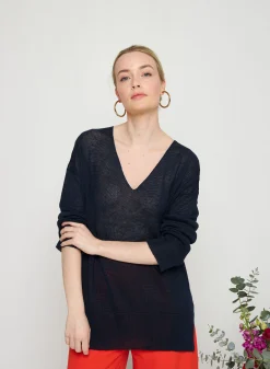 Maison Montagut Pull Oversize Col V En Lin - Tiphaine><noscript><img width=