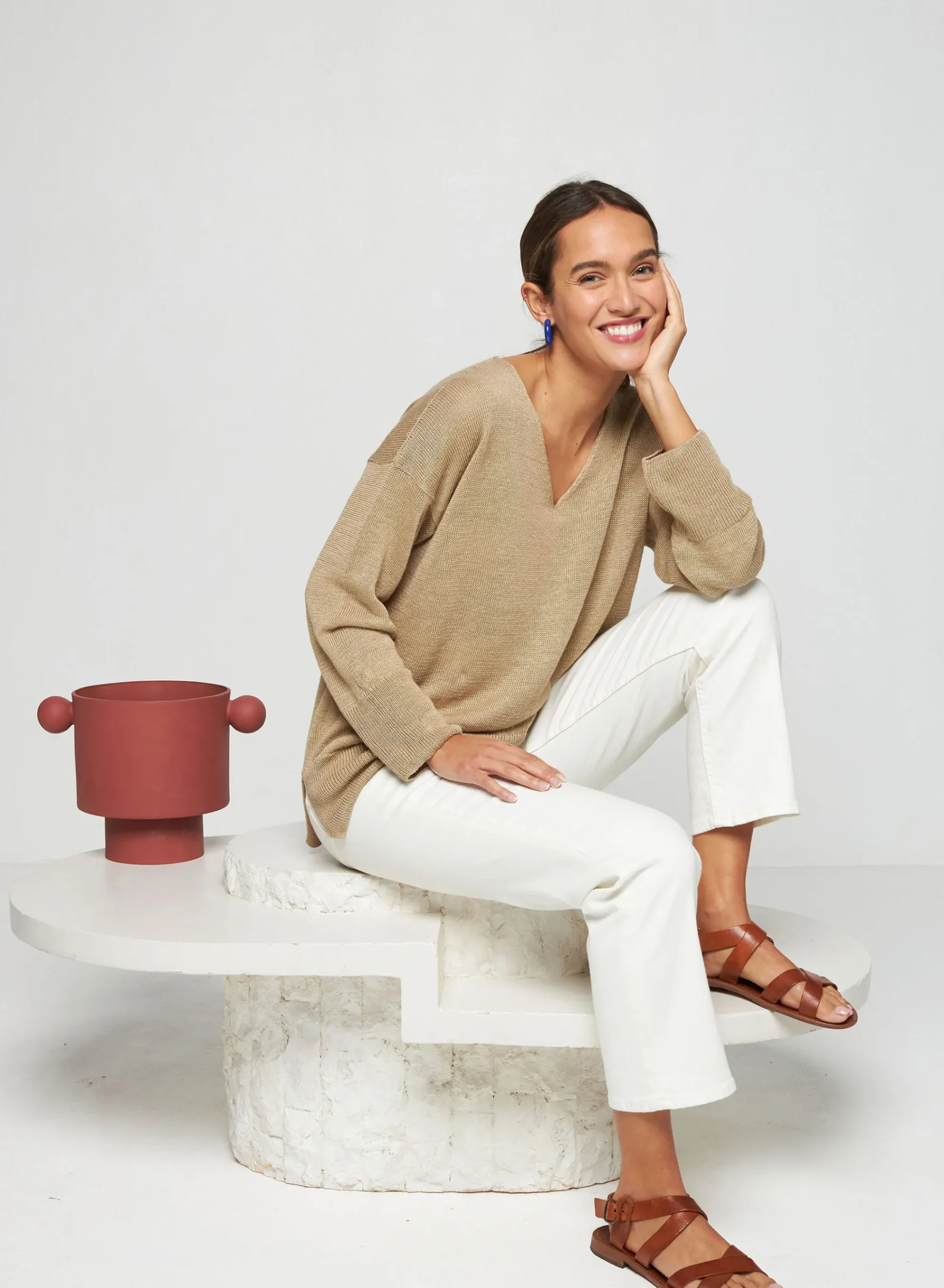 Maison Montagut Pull Oversize Col V En Lin - Tiphaine>Femme Pulls