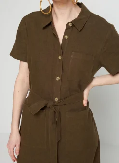 Maison Montagut Robe Chemise Manches Courtes En Lin - Tori><noscript><img width=