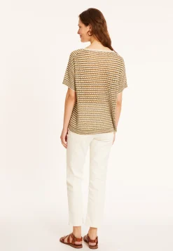 Maison Montagut T-Shirt Ajoure En Lin Col V - Marguerite><noscript><img width=