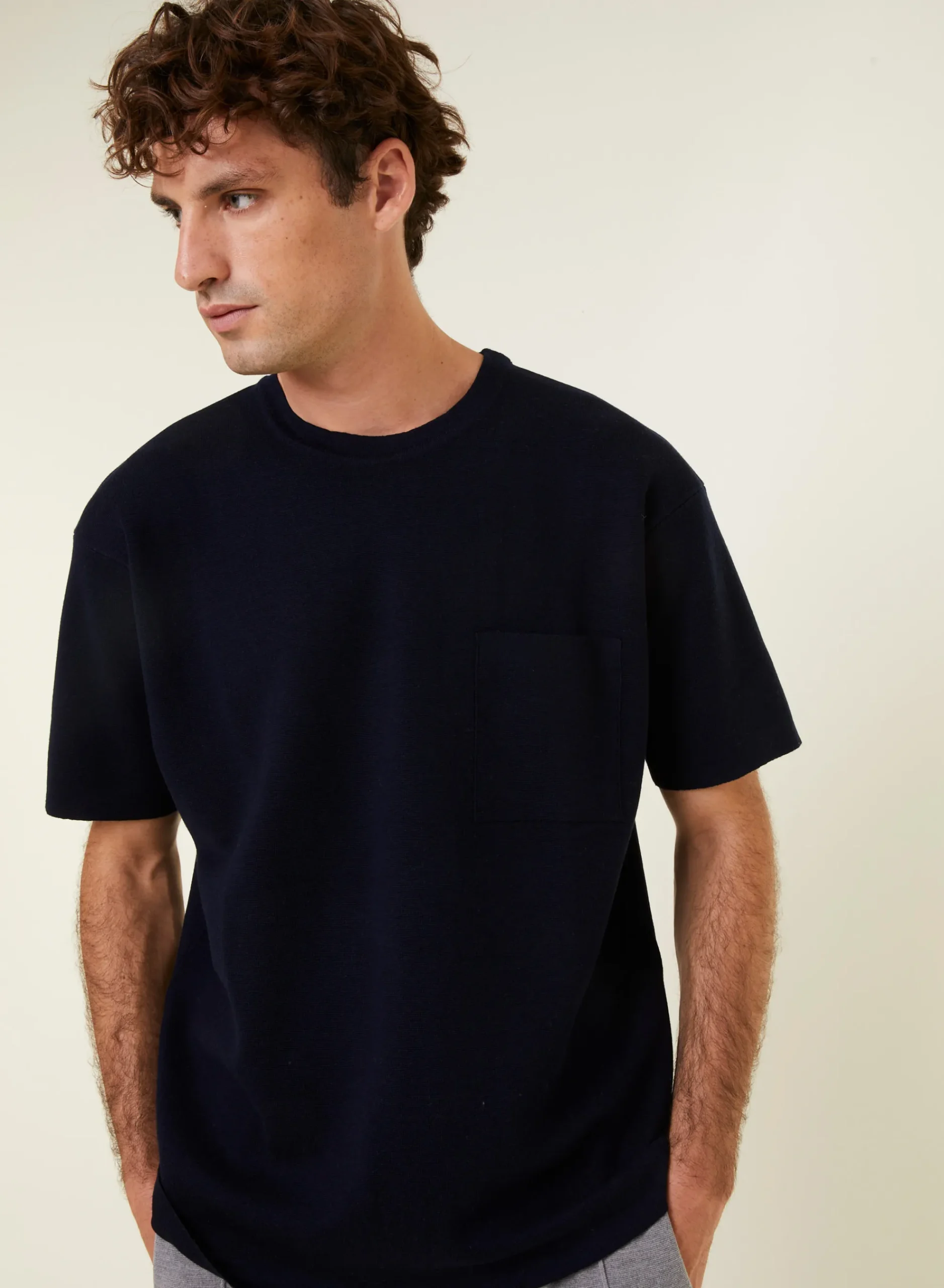 Maison Montagut T-Shirt Ample Avec Poche En Laine Merinos - Florentin>Homme T-Shirts