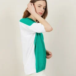 Maison Montagut T-Shirt Ample Col Rond En Lin Flamme Bicolore - Mairena Bis>Femme T-Shirts