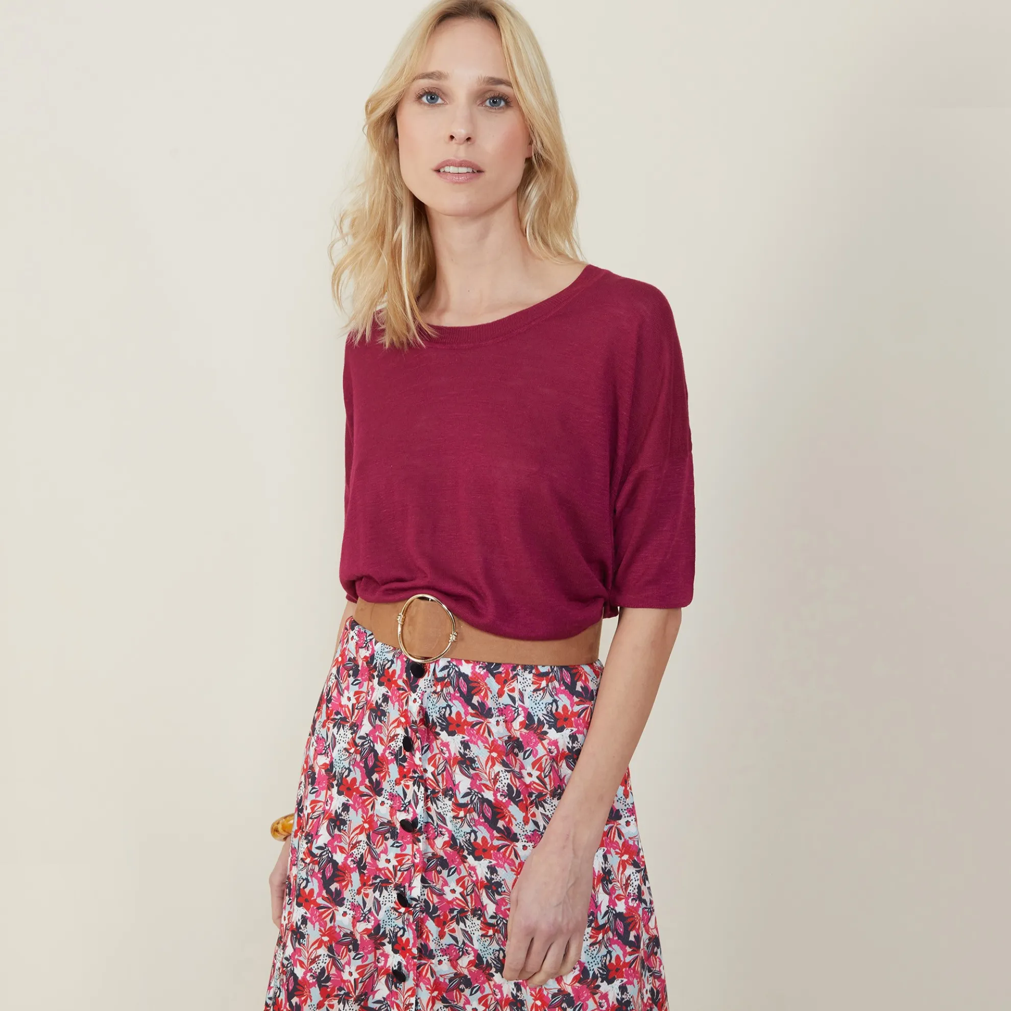 Maison Montagut T-Shirt Ample Col Rond En Lin Flamme - Mairena>Femme T-Shirts