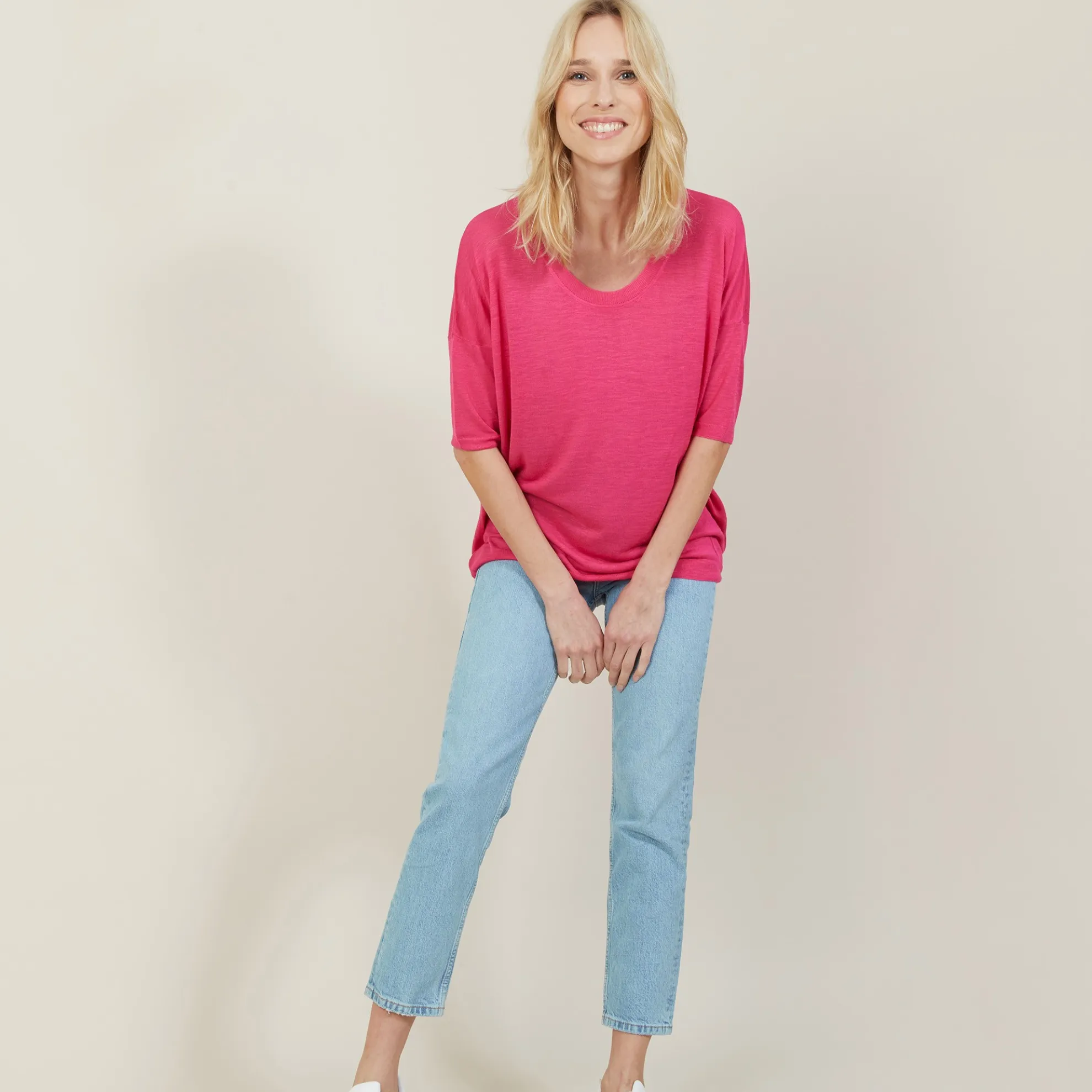 Maison Montagut T-Shirt Ample Col Rond En Lin Flamme - Mairena>Femme T-Shirts