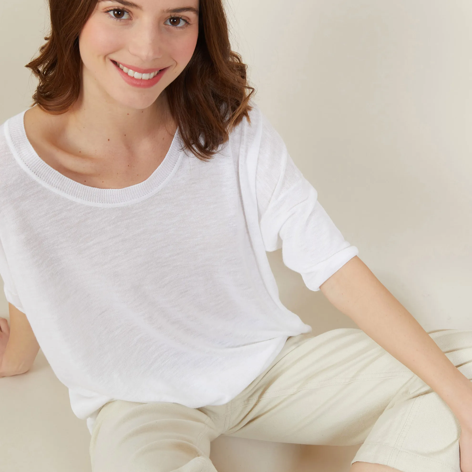 Maison Montagut T-Shirt Ample Col Rond En Lin Flamme - Mairena>Femme T-Shirts