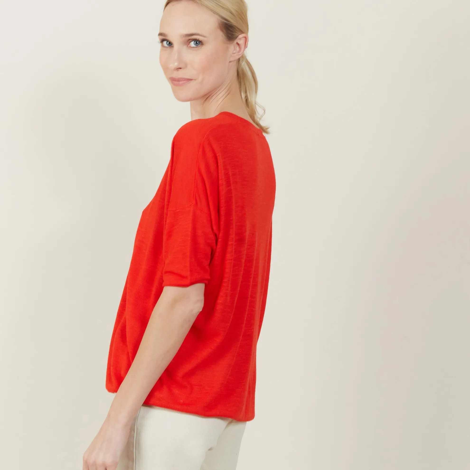 Maison Montagut T-Shirt Ample Col Rond En Lin Flamme - Mairena>Femme T-Shirts