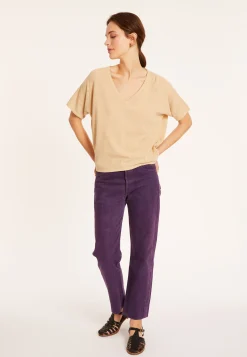 Maison Montagut T-Shirt Ample Col V En Coton Brosse - Maden><noscript><img width=