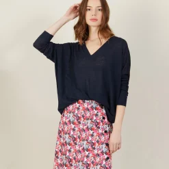 Maison Montagut T-Shirt Ample Col V En Lin Flamme - Beja><noscript><img width=