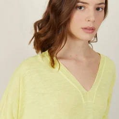 Maison Montagut T-Shirt Ample Col V En Lin Flamme - Beja><noscript><img width=