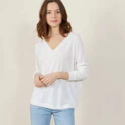 Maison Montagut T-Shirt Ample Col V En Lin Flamme - Beja><noscript><img width=