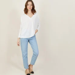 Maison Montagut T-Shirt Ample Col V En Lin Flamme - Beja><noscript><img width=