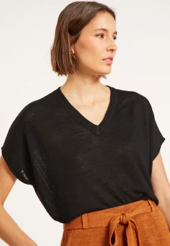 Maison Montagut T-Shirt Ample Col V En Lin Flamme - Marra><noscript><img width=