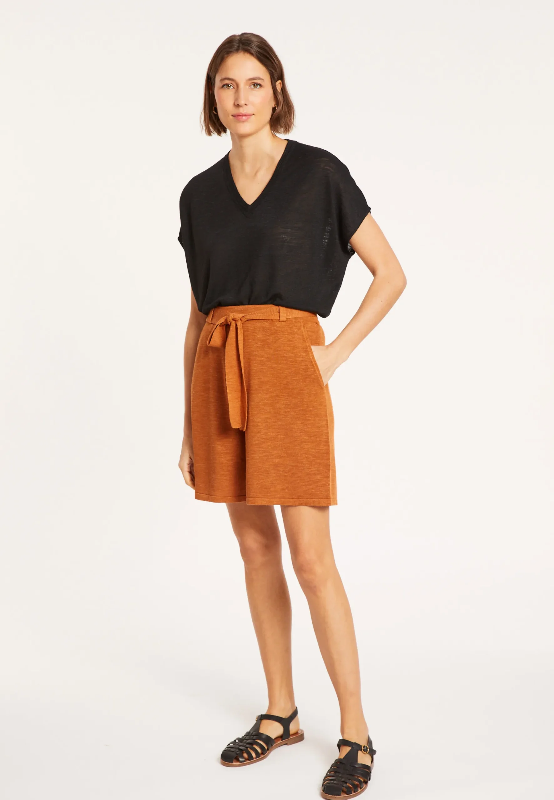 Maison Montagut T-Shirt Ample Col V En Lin Flamme - Marra>Femme T-Shirts