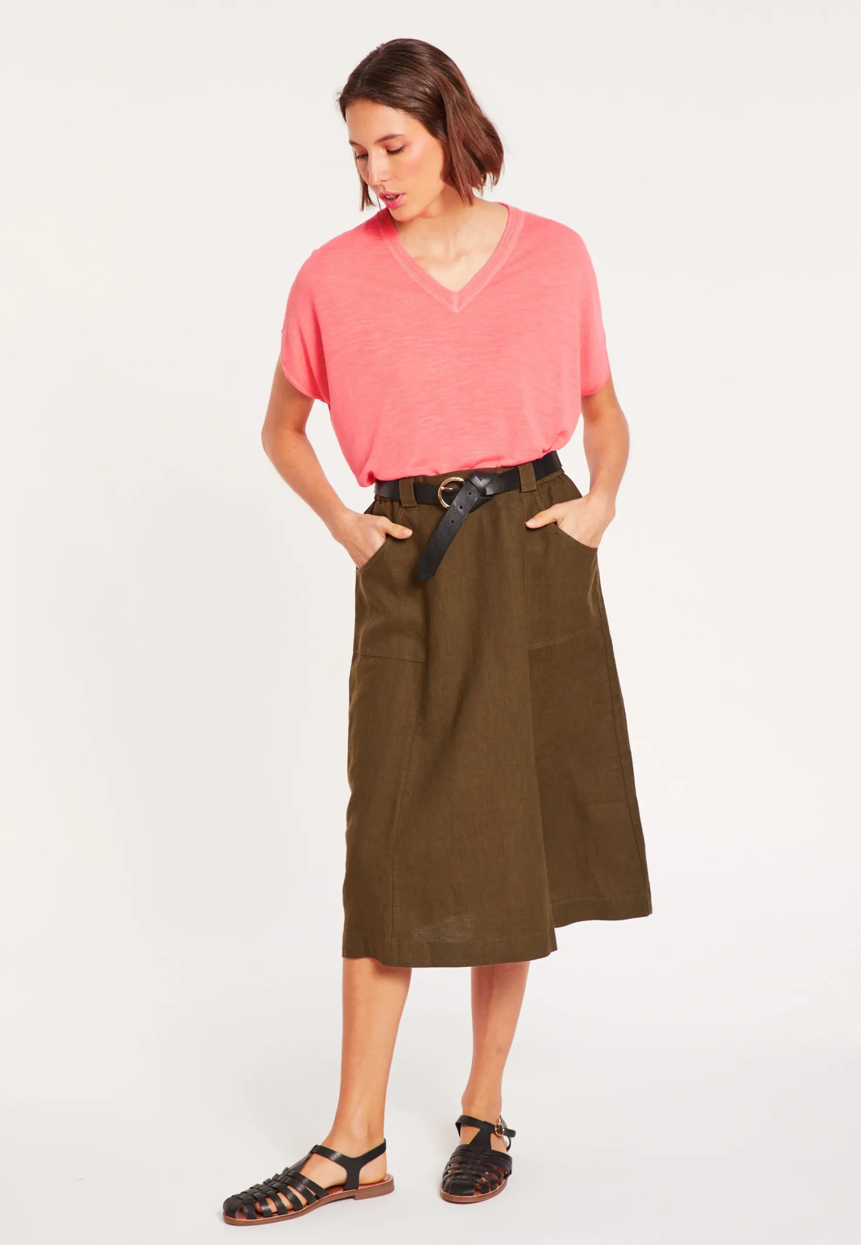 Maison Montagut T-Shirt Ample Col V En Lin Flamme - Marra>Femme T-Shirts