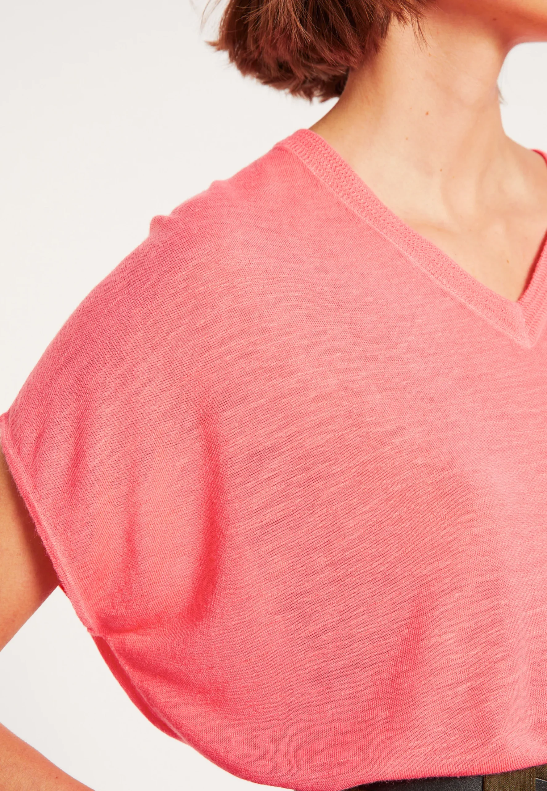 Maison Montagut T-Shirt Ample Col V En Lin Flamme - Marra>Femme T-Shirts