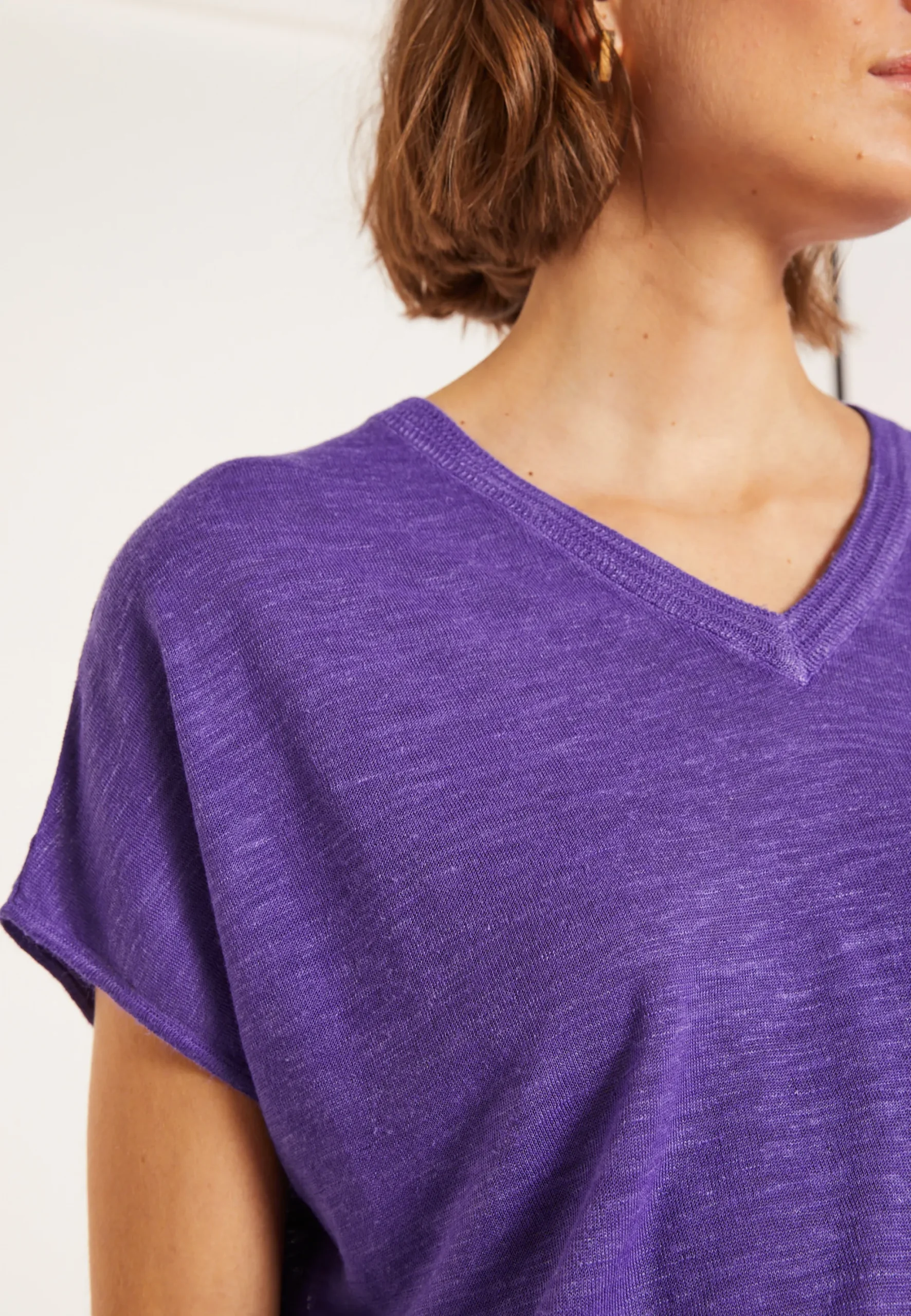 Maison Montagut T-Shirt Ample Col V En Lin Flamme - Marra>Femme T-Shirts