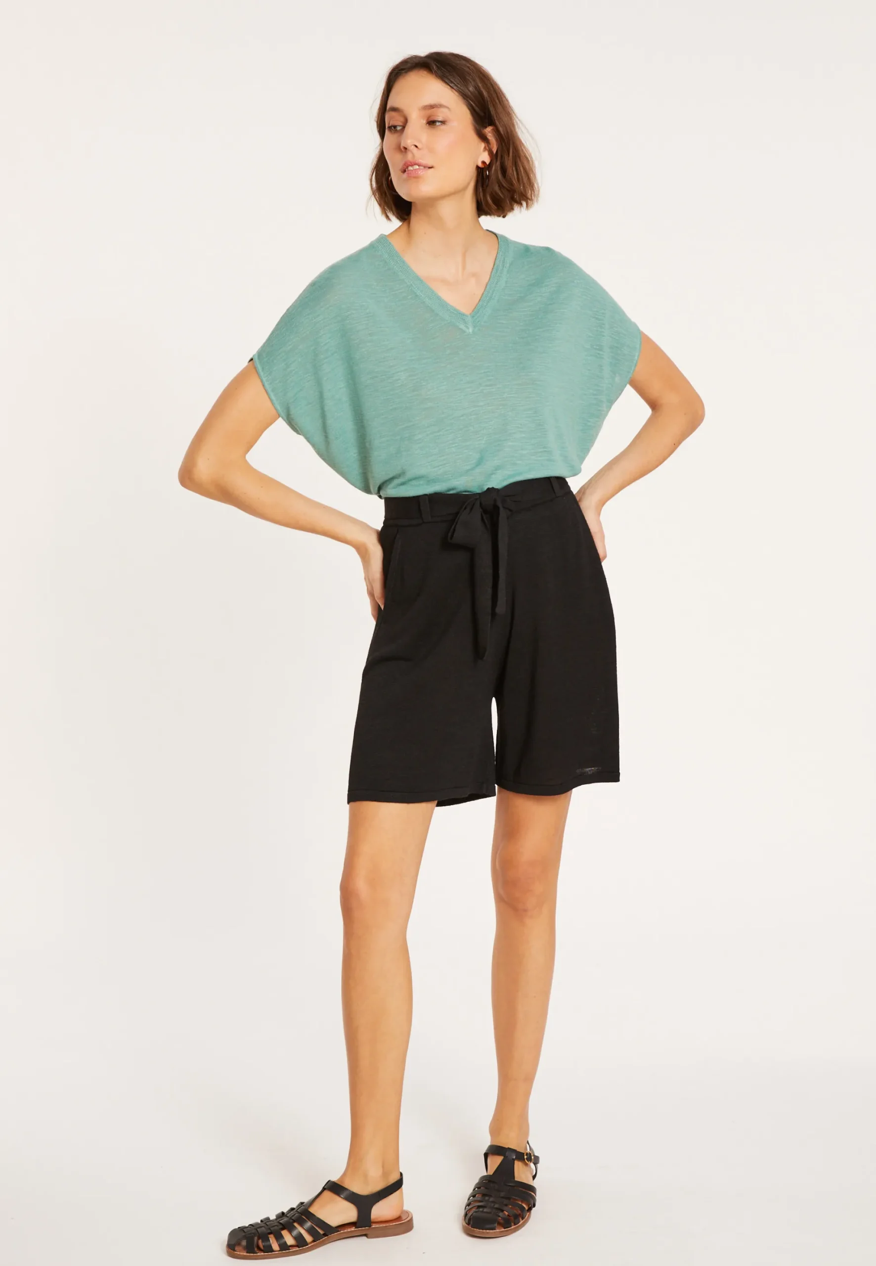 Maison Montagut T-Shirt Ample Col V En Lin Flamme - Marra>Femme T-Shirts