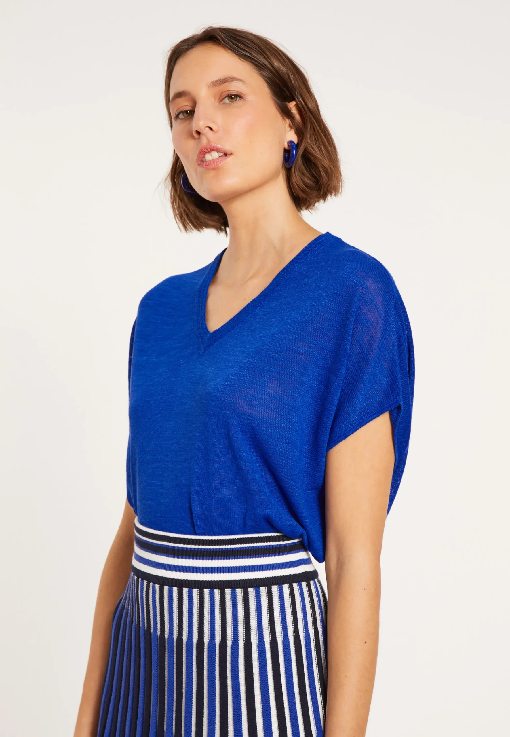 Maison Montagut T-Shirt Ample Col V En Lin Flamme - Marra>Femme T-Shirts