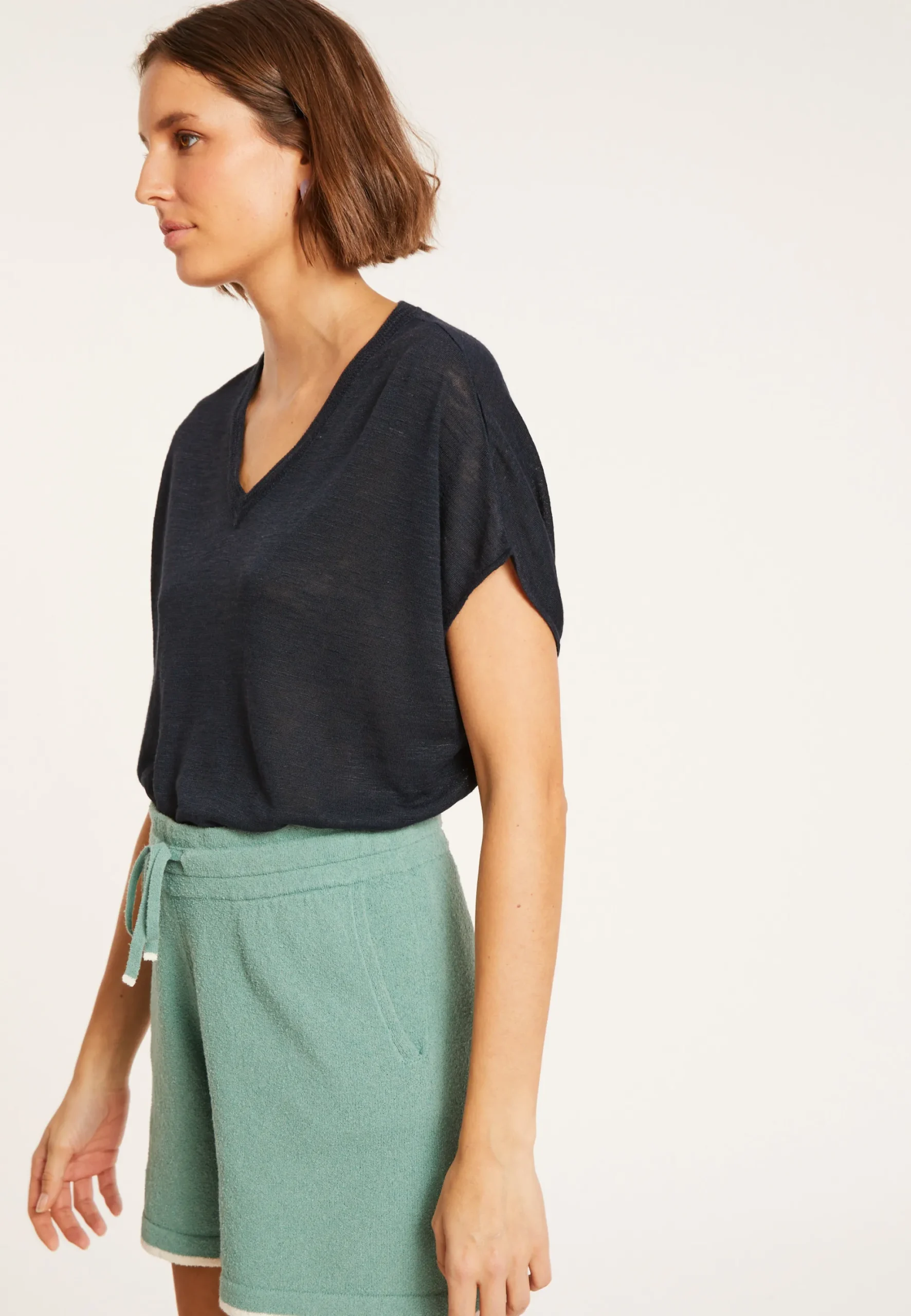 Maison Montagut T-Shirt Ample Col V En Lin Flamme - Marra>Femme T-Shirts